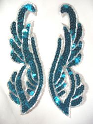 0033 Turquoise Silver Mirror Pair Sequin Beaded Appliques 6.25"