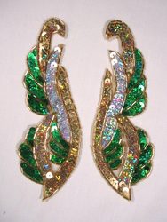 0033 Green Silver Gold Holographic Mirror Pair Sequin Beaded Appliques 6"