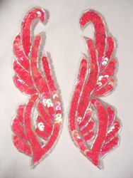 0033 Pink Orange AB Mirror Pair Sequin Beaded Appliques 6.25"