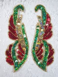 0033 Christmas Mirror Pair Sequin Beaded Appliques 6"-christmas,holiday,gold,sequin,beaded,applique,trimmings,embellishment,gold,mirror,pair