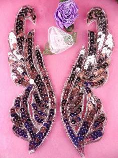 0033 Mauve Mirror Pair Sequin Beaded Appliques 6.25"