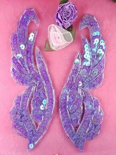 0033 Lavender Mirror Pair Sequin Beaded Appliques 6.25"