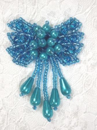 0036  Turquoise Bow Sequin Beaded Applique 2.5"