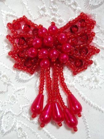 HB6300  Red Beaded Sequin Hair bow-hair,bow,hair,bow,red,beaded,sequin