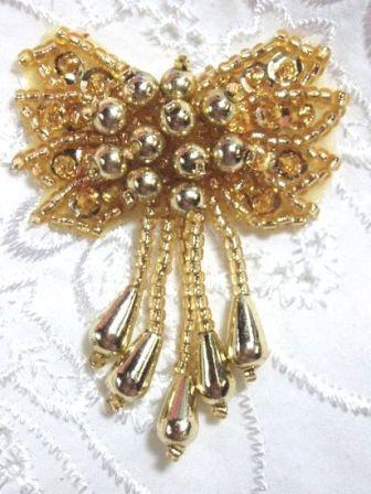 HB63  Gold Bow Beaded Sequin Hair bow-hair,bow,hair,bow,gold,beaded,sequin