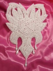 0041C  White Pearl Designer Beaded Applique  6.25"-pearl,sequin,beaded,applique,sequined,beads,sequins,appliques,bodice,black,