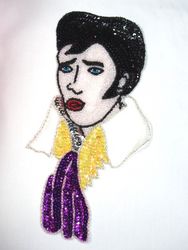 0041D  Elvis Presley Beaded Sequin Applique 9.5"-elvis,presley,fifties,puppy,sequin,beaded,applique,trimmings,embellishment,motif,yoke,turquoise,motif,collar