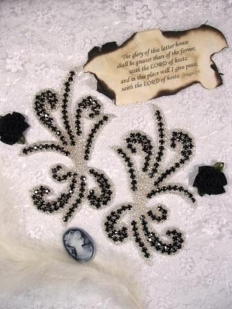 0042A Black/Silver Rhinestone Mirror Pair Beaded Appliques-black,silver,rhinestone,mirror,pair,applique,appliques,bead,beaded