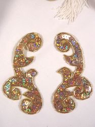 0050 Gold Holographic Mirror Pair Sequin Beaded Appliques 4"