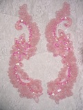 Pink Bridal Pearl 9" Mirror Sequin Beaded Appliques  0053