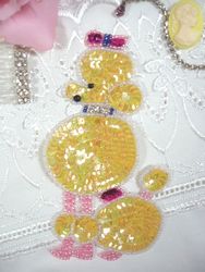 0059 Yellow Poodle Rhinestone Sequin Beaded Applique 5"-yellow,pink,fuchsia,pearl,sequin,beaded,applique,sequined,beads,sequins,appliques,poodle,dog,animal