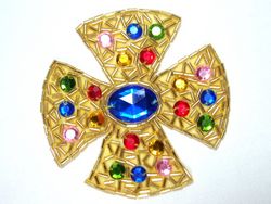 0068  Gold Jewel Beaded  Applique 3.5"-multicolor,jewel,rhinestone,sequin,beaded,applique,embellishment