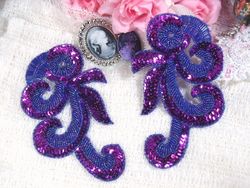 0069 Purple French Curl Sequin Beaded Appliques 6.5"