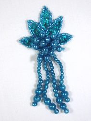 0073  Turquoise Leaf Dangle Sequin Beaded Applique 3"