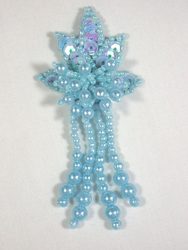 0073  Lt. Blue Leaf Dangle Sequin Beaded Applique 3"
