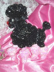0105  Black Poodle Beaded Sequin Applique 6"-poodle,dog,fifties,puppy,sequin,beaded,applique,trimmings,embellishment,motif,yoke,turquoise,motif,collar