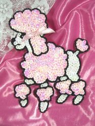 0105 White & Pink Poodle Beaded Sequin Applique 6"