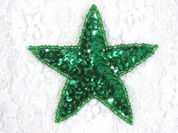 0112  Kelly Green Star Beaded Sequin Applique 2.5"