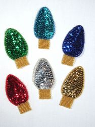0117 Set of 6 Christmas Light Beaded Sequin Appliques 2.75"-light,red,candy,cane,bear,present,gift,christmas,tree,holiday,sequin,beaded,applique,trimmings,embellishment,motif,yoke,turquoise,motif,collar