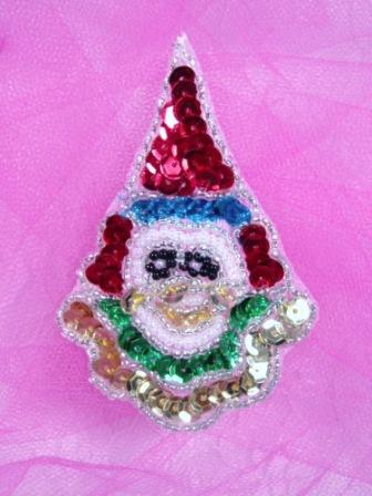 0125  Clown Sequin Beaded Applique  3"x2"