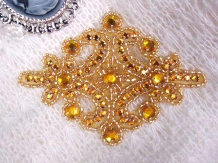 HB4740  Gold Rhinestone Beaded Hair Bow 4"-gold,rhinestone,beaded,applique,embellishment,motif,hair,bow