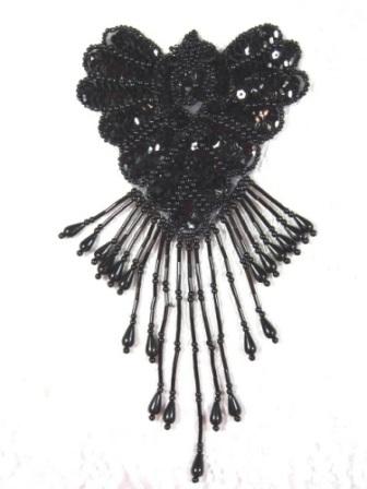 0178  Black Epaulet Sequin Beaded Applique 8"-sequin,beaded,applique,trimmings,embellishment,epaulet,black