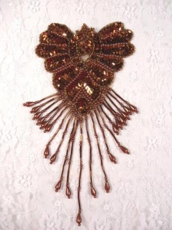 0178  Bronze Epaulet Sequin Beaded Applique 8"-sequin,beaded,applique,trimmings,embellishment,epaulet,bronze