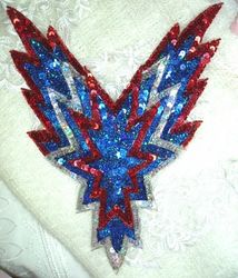 0179  Patriotic Bodice Beaded Sequin Applique 11"-patriotic,red,white,blue,silver,bodice,yoke,sequin,beads,applique,patch,trimmings,beaded,victorian,motif,embellishment