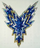 Blue Gold Bodice 10.75" Sequin Beaded Applique 0179