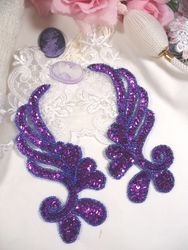 0182 Purple Mirror Pair Sequin Beaded Appliques 6"