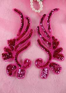 0182 Fuchsia Mirror Pair Sequin Beaded Appliques 6"