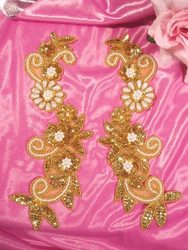 Gold and Pearl  Mirror Pair Sequin Beaded Appliques 0183
