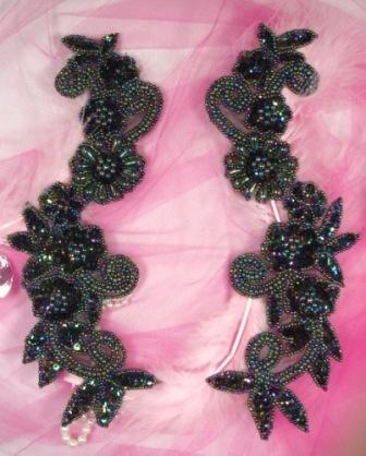 0183  Black AB Mirror Pair Sequin Beaded Appliques
