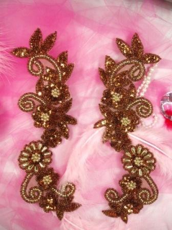 0183  Bronze Gold Mirror Pair Sequin Beaded Appliques