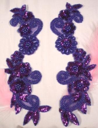 0183  Purple Mirror Pair Sequin Beaded Appliques
