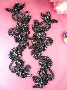 0183 Gunmetal Mirror Pair Sequin Beaded Appliques
