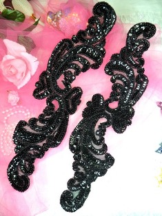 0193 Black 14.75" Mirror Pair Beaded Sequin Appliques