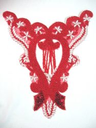 0203 Red Dangle Bodice Beaded Sequin Applique 7.75"