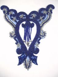 0203 Royal Blue Dangle Bodice Beaded Sequin Applique 7.75"