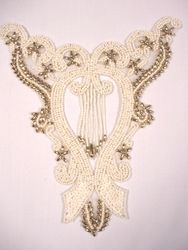 0203 Ivory Dangle Bodice Beaded Sequin Applique 7.75"-ivory,sequin,beaded,applique,trimmings,embellishment,gold,bodice