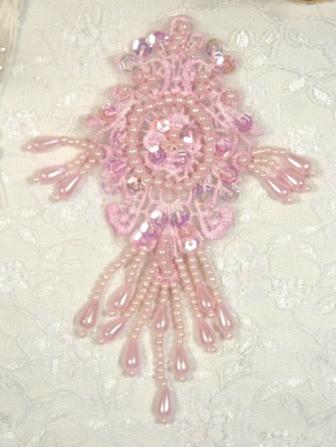 0380 Pink Venise Lace Dangle  Applique 5.25"
