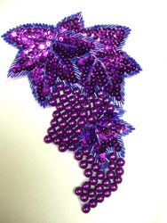 021A  Grape Cluster Beaded Sequin  Applique 7"-grape,cluster,fruit,ballerina,sequin,beaded,applique,trimmings,embellishment,motif,yoke,turquoise,motif,collar