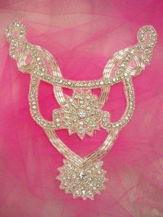 0223  Rhinestone Collar  Bodice Beaded  Applique 7"-applique,bodice,collar,clear,jewel,rhinestone,beaded,applique,embellishment,motif,yoke