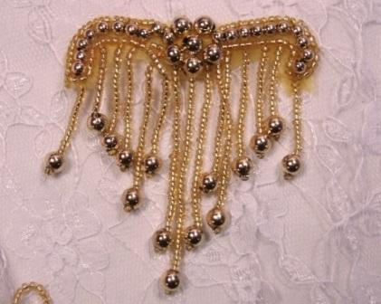 HB9220 Elegant Gold Beaded Victorain Hair Bow 3"-hair,bow,sequin,beaded,beads,applique,trim,motif,gold,victorian,
