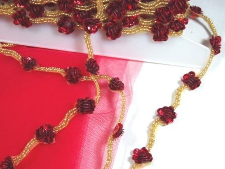 0240  Red Gold Floral Sequin Beaded Trim 1/2"