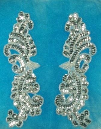 0422  Silver Mirror Pair Sequin Beaded Appliques