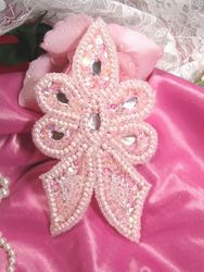 0259  Pink Crystal Jewel Beaded Sequin Applique 5"-pink,crown,sequin,beaded,applique,trimmings,embellishment,motif,yoke,turquoise,motif,collar