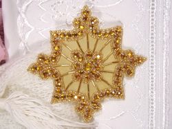 0260  Gold Jewel Gold Beaded Rhinestone Applique 4"-snowflake,gold,jewel,rhinestone,beaded,applique,embellishment