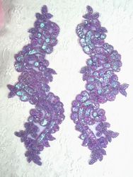 0263  Lavender AB  Mirror Pair Sequin Beaded Appliques 9.5"