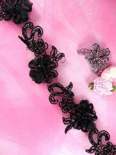 0269 Black Beaded Trim or Applique 1.5"